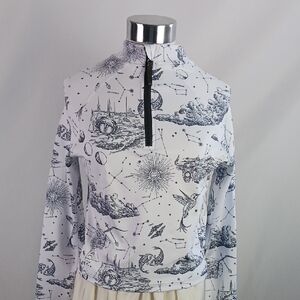 Greyson Wh & Blue Celestial Pattern Mock Crop Quarter zip. Sz Medium